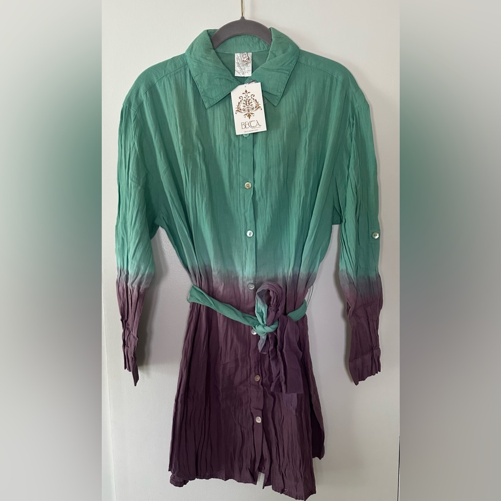 Becca by Rebecca Virtue Women's Plisse Beach Cover Up Shirt Dress - Picture 6 of 13